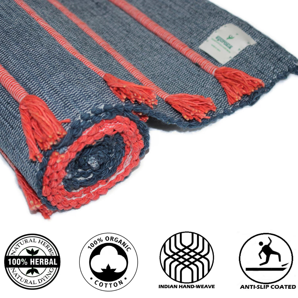 Natural Herbs Infused Organic Cotton Yoga Mat |Hand-Woven |Anti Slip Back| 5Mm