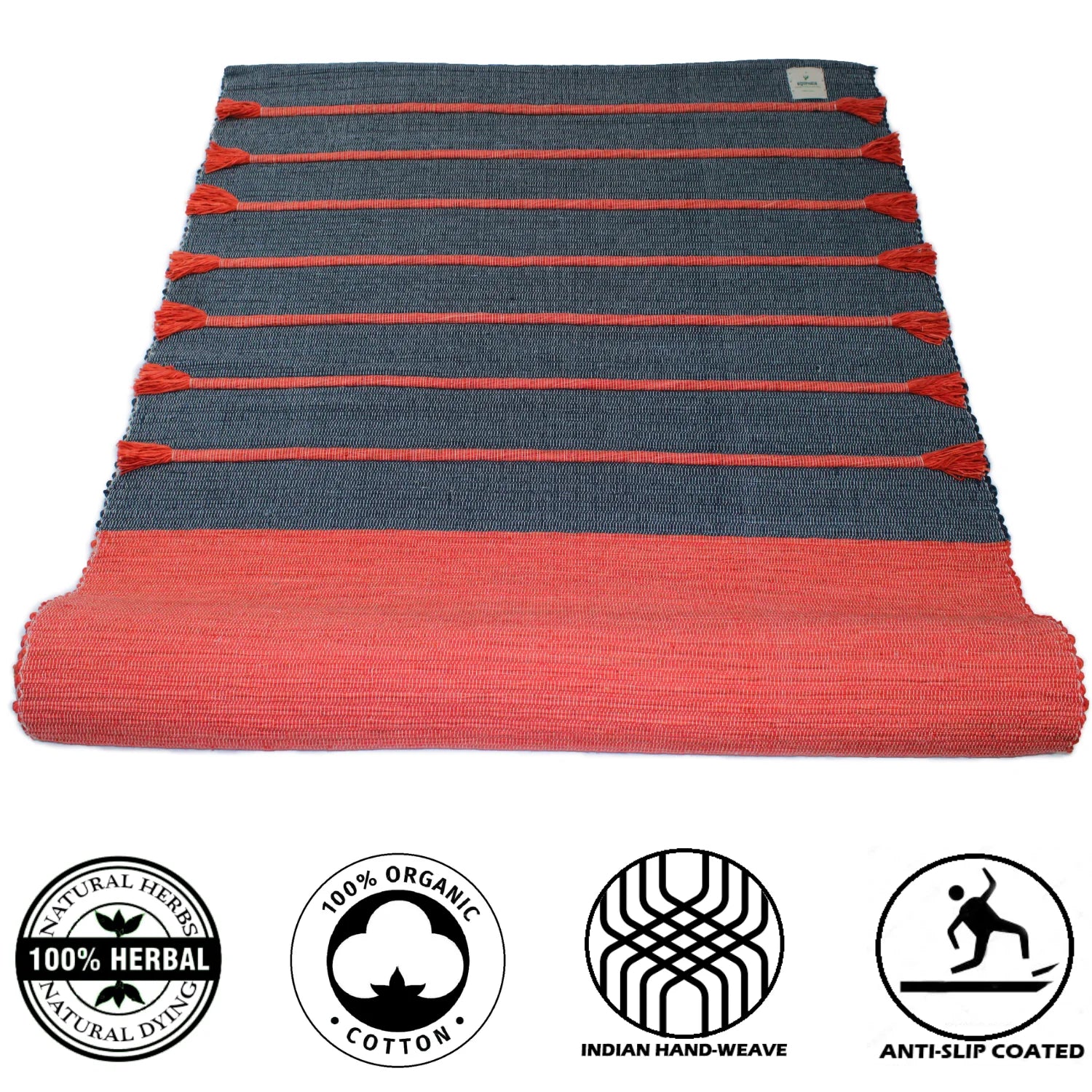 Natural Herbs Infused Organic Cotton Yoga Mat |Hand-Woven |Anti Slip Back| 5Mm
