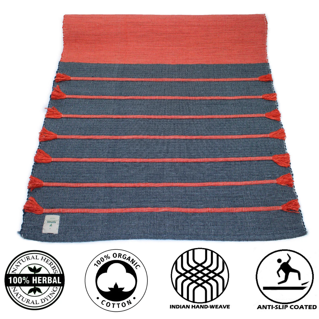 Natural Herbs Infused Organic Cotton Yoga Mat |Hand-Woven |Anti Slip Back| 5Mm