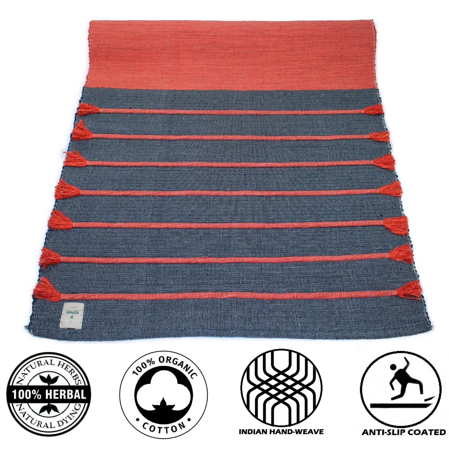Natural Herbs Infused Organic Cotton Yoga Mat |Hand-Woven |Anti Slip Back| 5Mm