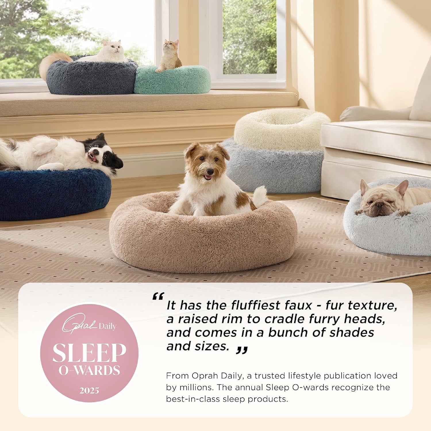 Calming Cat Beds for Indoor Cats - Small Cat Bed Washable 20 Inches, Anti-Slip round Fluffy Plush Faux Fur Pet Bed, Fits up to 15 Lbs Pets, Camel