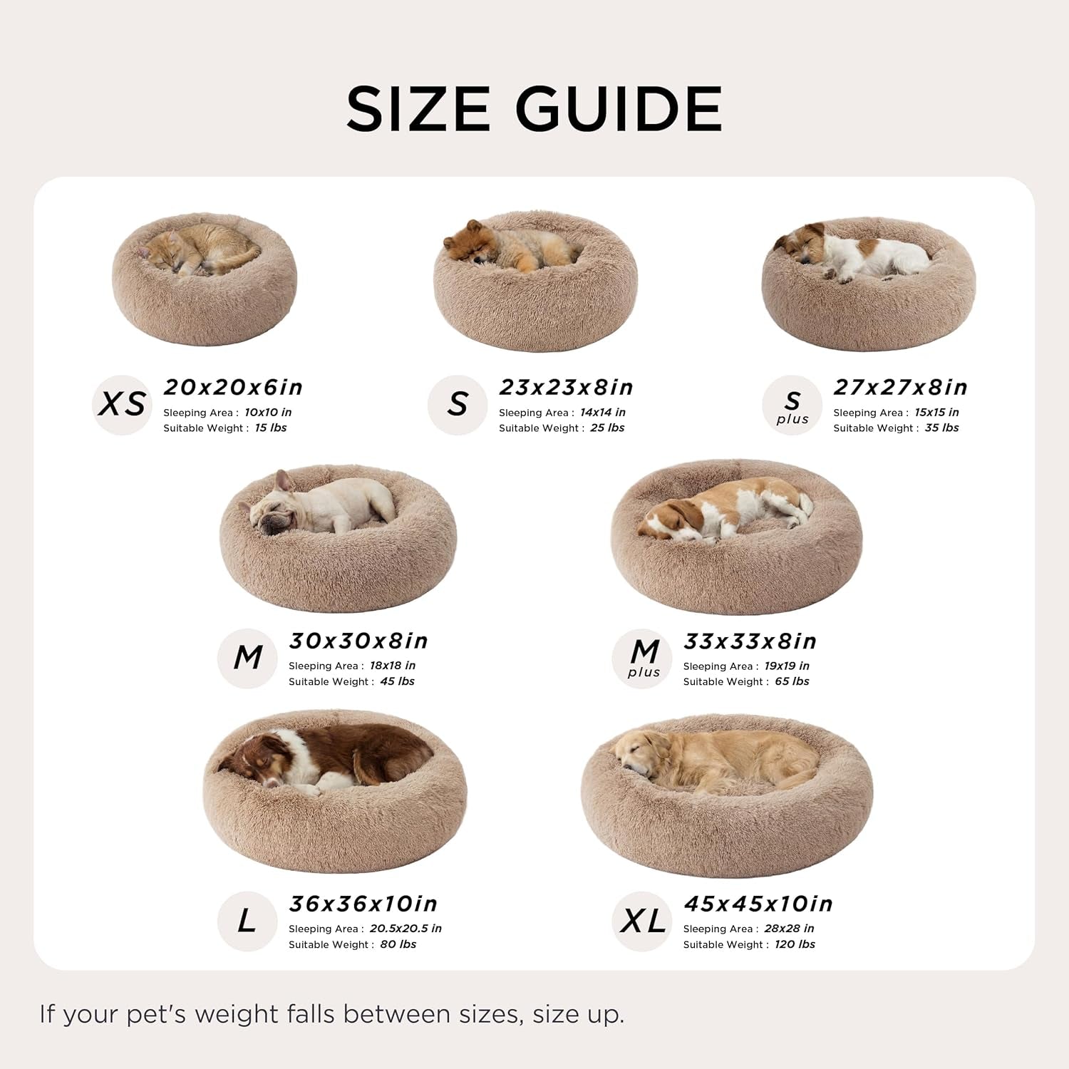 Calming Cat Beds for Indoor Cats - Small Cat Bed Washable 20 Inches, Anti-Slip round Fluffy Plush Faux Fur Pet Bed, Fits up to 15 Lbs Pets, Camel